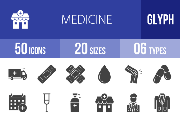 50 Medicine Glyph Icons: Graphics for Branding