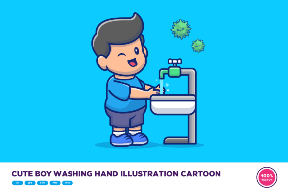 Cute Boy Washing Hand Illustration: Graphics Review