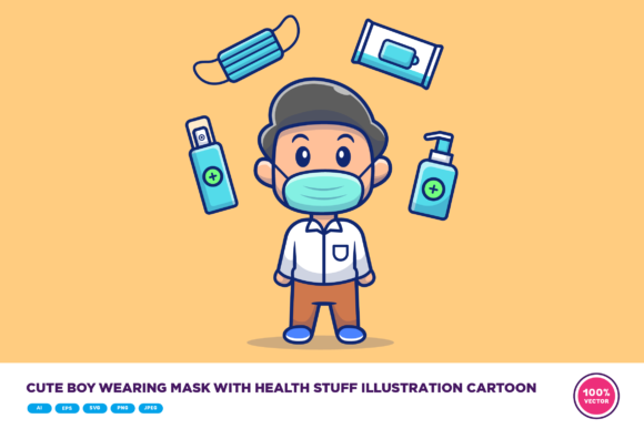 Cute Boy Wearing Mask: Graphics & Illustrations