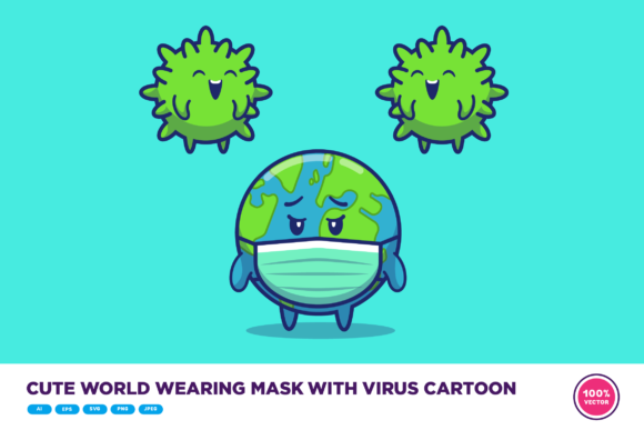 Cute World Wearing Mask Graphics & Illustrations