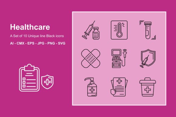 Healthcare Line Black Icon Set Graphics and Icons